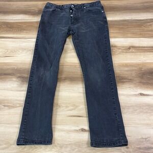 Topman Slim Jeans Mens 32x30 Button Fly Faded Black Modern Casual Skinny